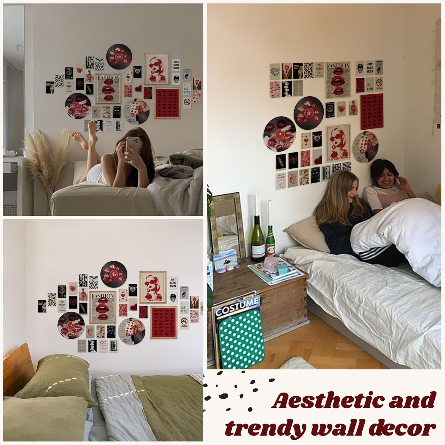 Y2K Room Decor Kit displayed in stylish, aesthetic wall decor featuring red retro prints and trendy designs.