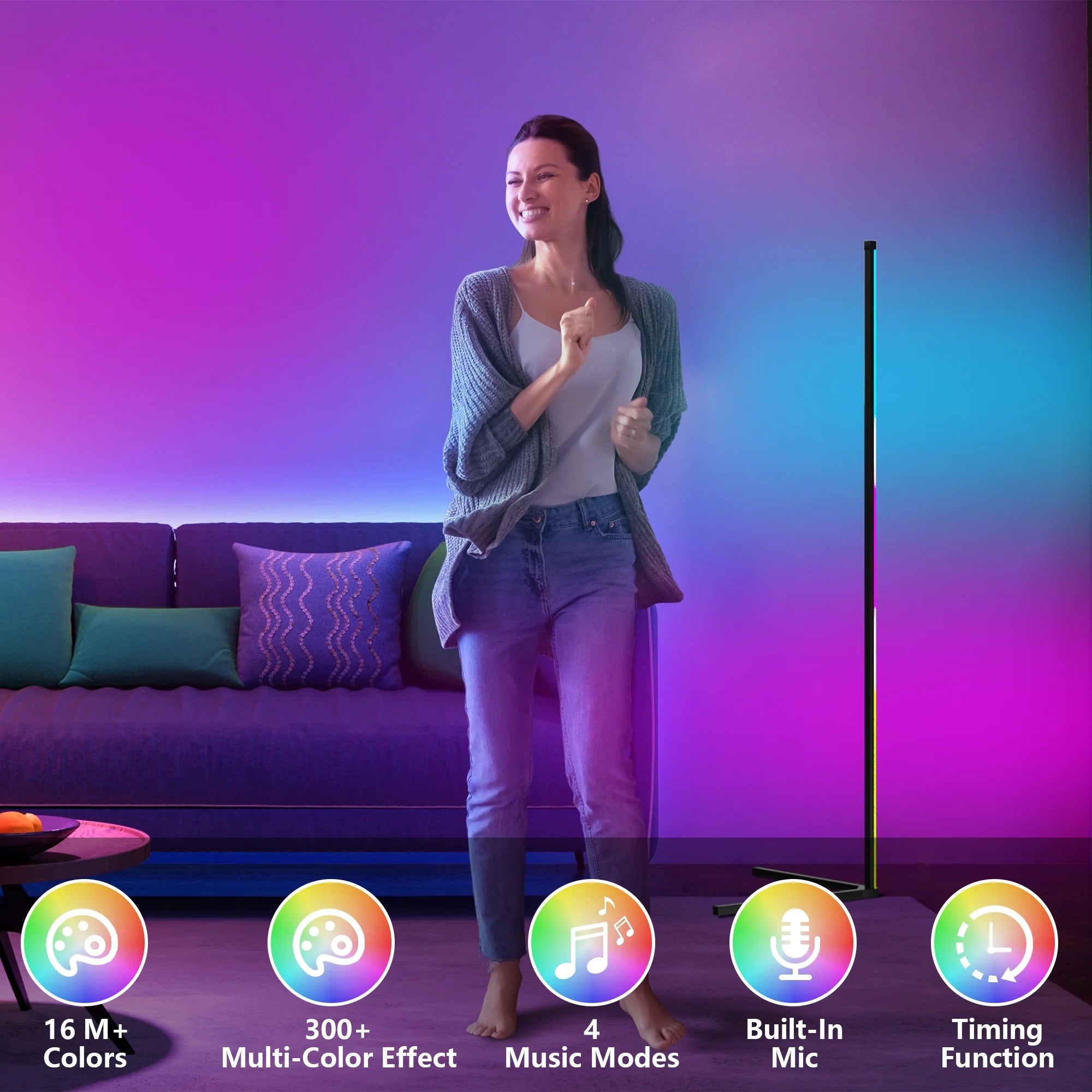 RGB LED Corner Floor Lamp