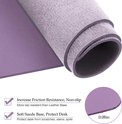 PU Leather Desk Pad with Suede Base, Multi-Color Non-Slip Mouse Pad, 24” X 14” Waterproof Desk Writing Mat, Large Desk Blotter Protector (Voilet)
