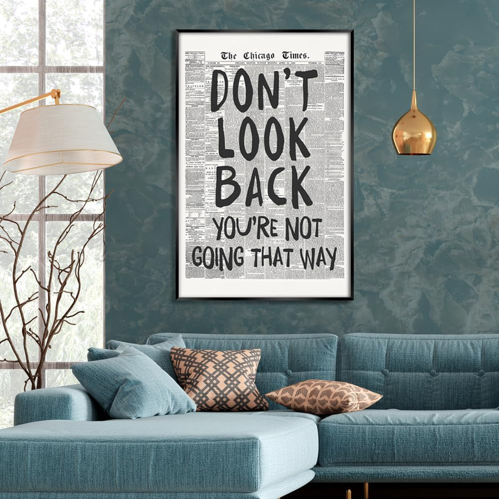 Retro Newspaper Posters Positive Affirming Quotes Posters Black and White Wall Art Don'T Look Back You'Re Not Going That Way Room Aesthetic Poster Apartment Bedroom Decor12X18Inch Unframed