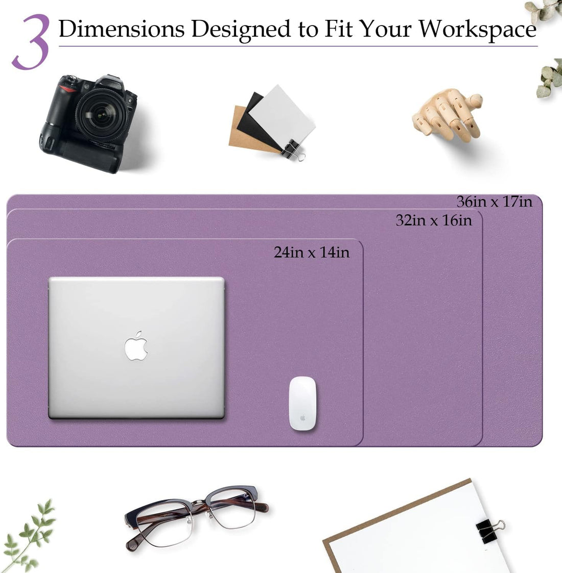 PU Leather Desk Pad with Suede Base, Multi-Color Non-Slip Mouse Pad, 24” X 14” Waterproof Desk Writing Mat, Large Desk Blotter Protector (Voilet)