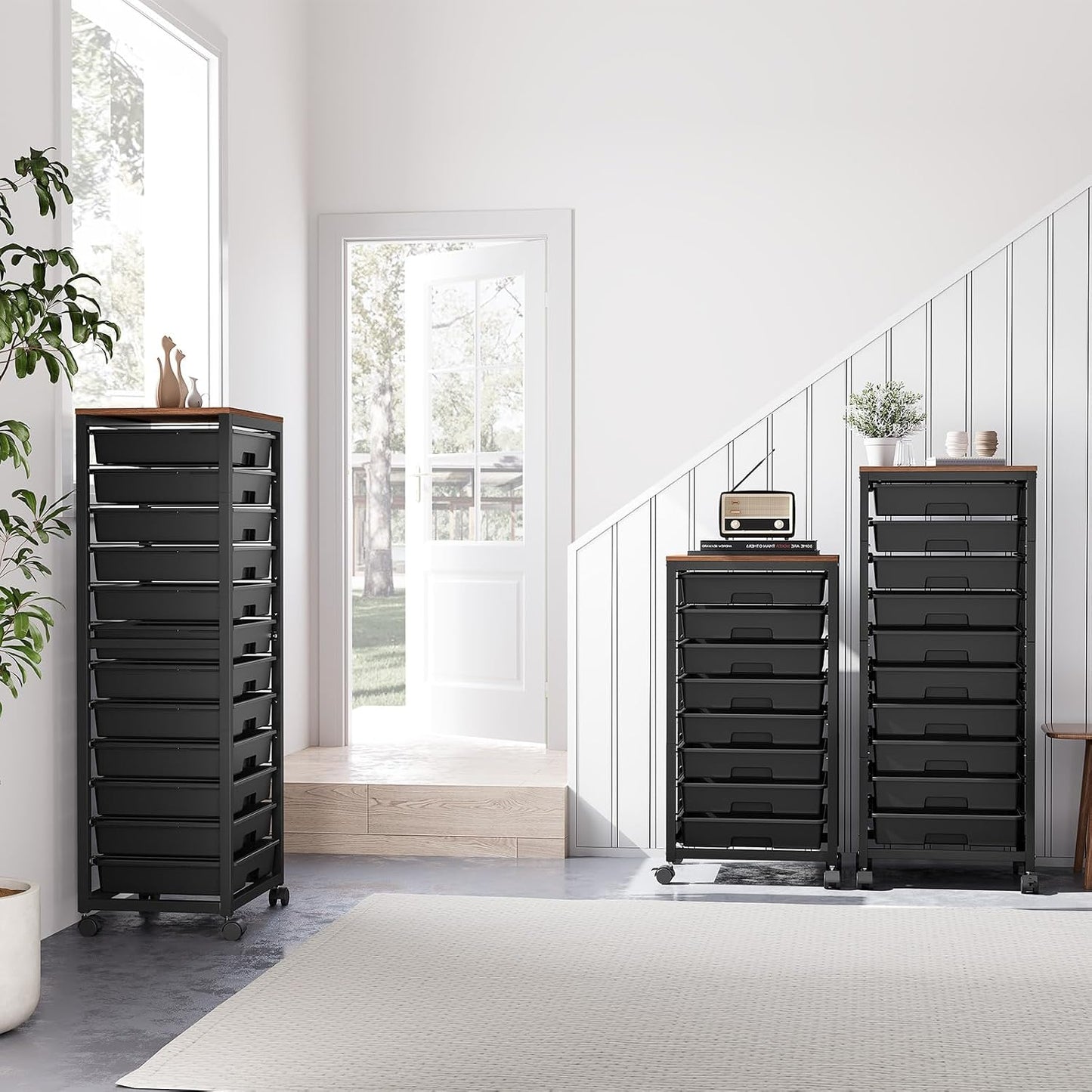 Rolling Cart with Drawers,10 Drawer Rolling Cart,Rolling Storage Cart with Drawers,Black Rolling Drawer Cart,Teacher Rolling Cart for Classroom Storage,Craft Cart with Wooden Tabletop
