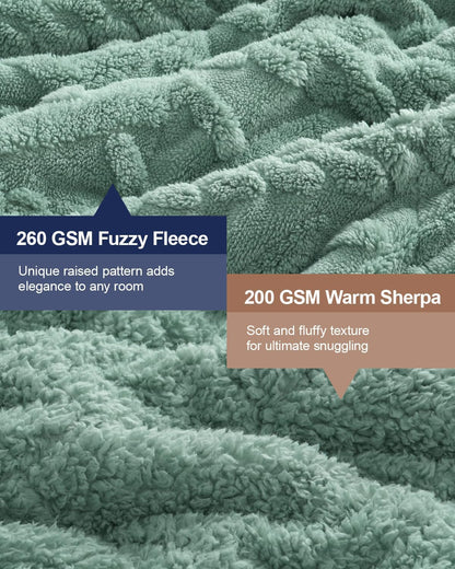 Green Cottonblue Weighted Blanket for Adults Queen Size 6.61 Pound, Soft Fluffy Sherpa Fleece Jacquard Weighted Blankets Throw 27"X40" for Sleep Relax, Fuzzy Warm Arch Heavy Blanket for Bed Couch, Green