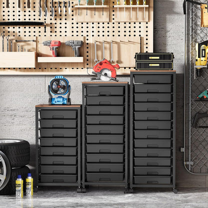 Rolling Cart with Drawers,10 Drawer Rolling Cart,Rolling Storage Cart with Drawers,Black Rolling Drawer Cart,Teacher Rolling Cart for Classroom Storage,Craft Cart with Wooden Tabletop