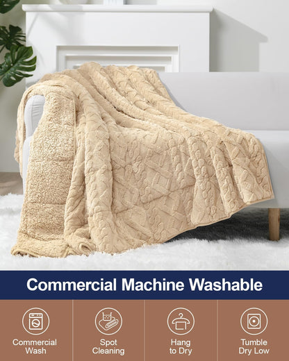 Cream White Cottonblue Weighted Blanket for Adults Queen Size 6.61 Pound, Soft Fluffy Sherpa Fleece Jacquard Weighted Blankets Throw 27"X40" for Sleep Relax, Fuzzy Warm Arch Heavy Blanket for Bed Couch, Cream White