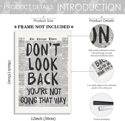 Retro Newspaper Posters Positive Affirming Quotes Posters Black and White Wall Art Don'T Look Back You'Re Not Going That Way Room Aesthetic Poster Apartment Bedroom Decor12X18Inch Unframed