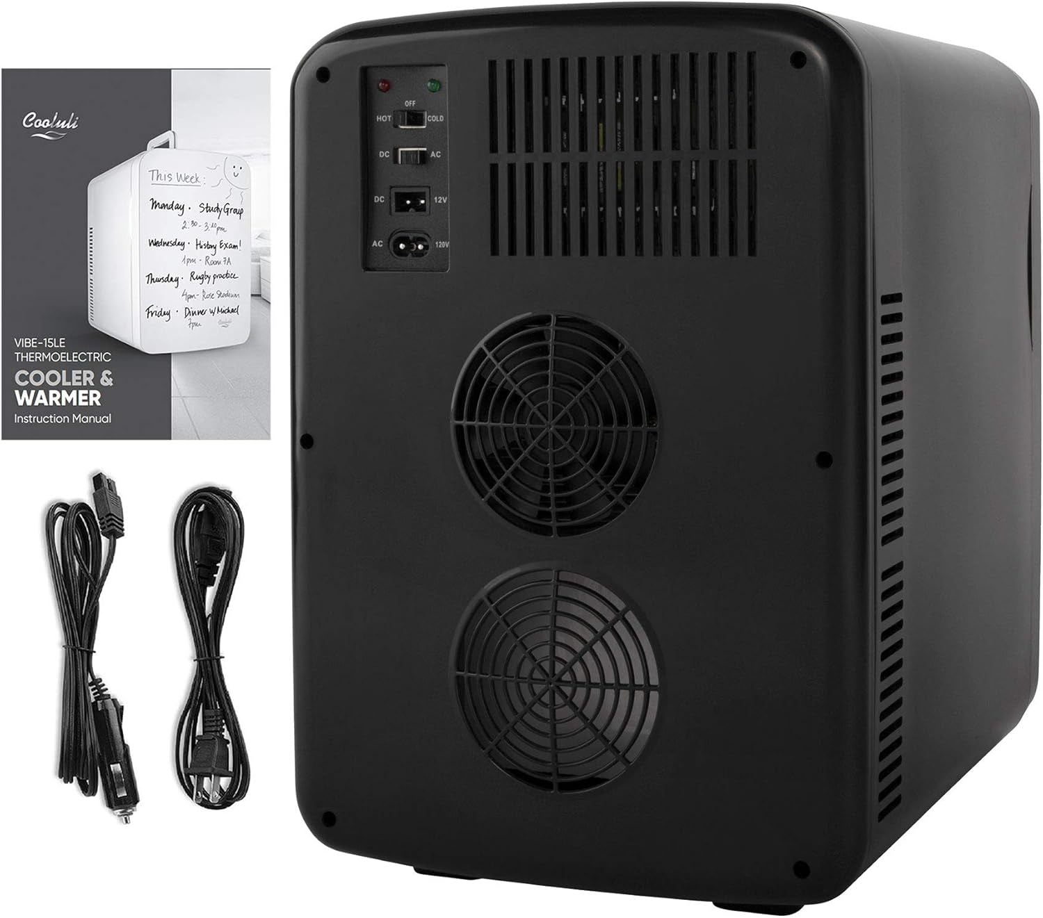 15L Mini Fridge with Magnetic Blackboard - Portable Small Refrigerator for Travel, Car &amp; Office, V15LE2BK