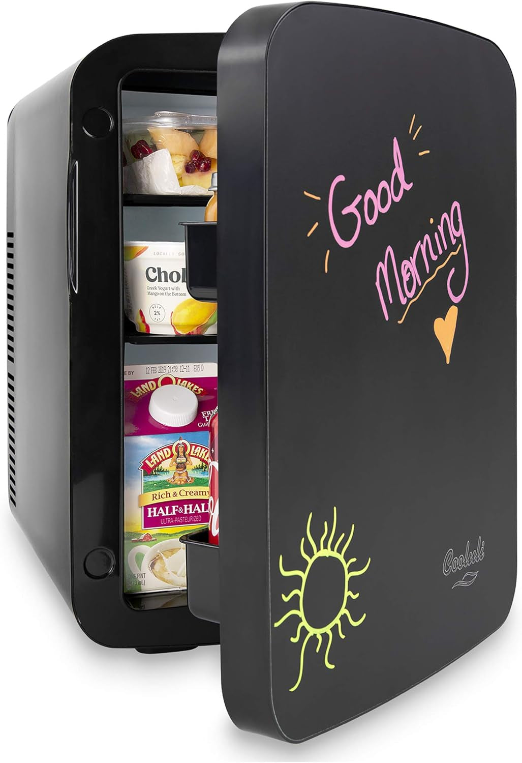 15L Mini Fridge with Magnetic Blackboard - Portable Small Refrigerator for Travel, Car &amp; Office, V15LE2BK
