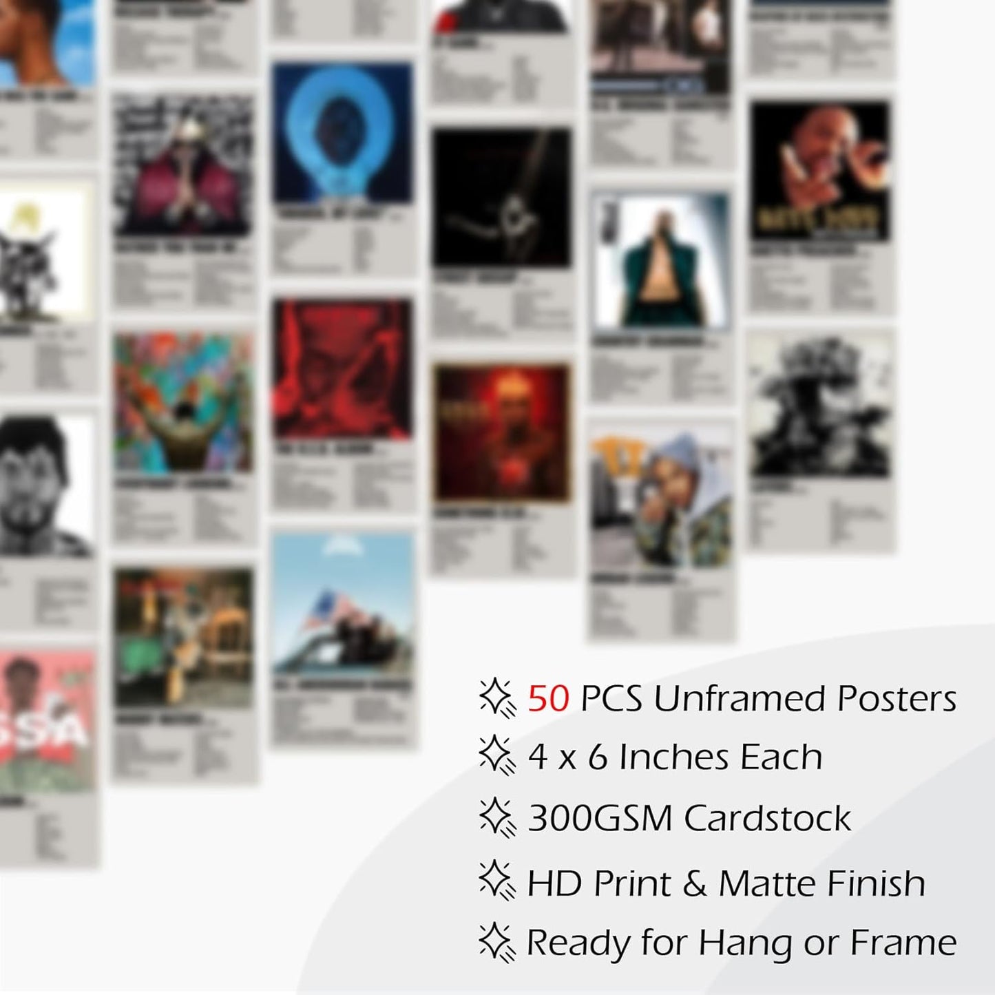Rappers Album Cover Posters, Retro Rappers Music Posters Wall Collage Kit for Teen Bedroom Decor | 4"X 6", 50PCS Unframed