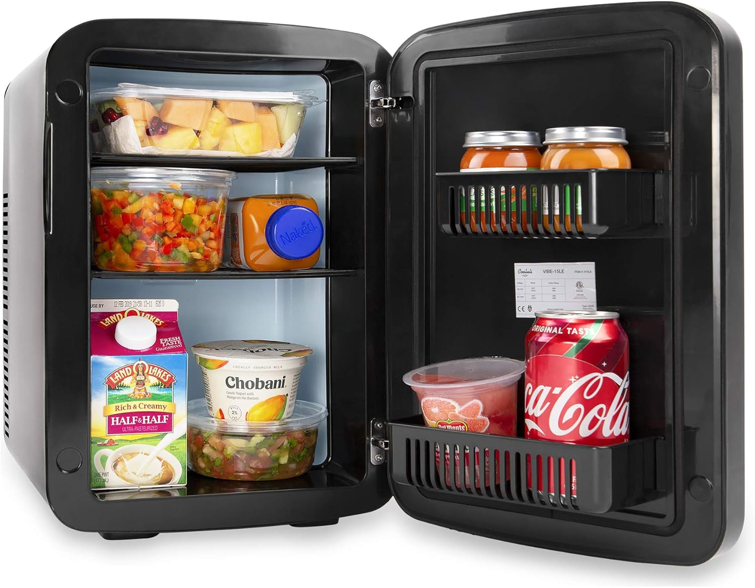 15L Mini Fridge with Magnetic Blackboard - Portable Small Refrigerator for Travel, Car &amp; Office, V15LE2BK