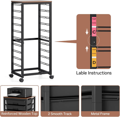 Rolling Cart with Drawers,10 Drawer Rolling Cart,Rolling Storage Cart with Drawers,Black Rolling Drawer Cart,Teacher Rolling Cart for Classroom Storage,Craft Cart with Wooden Tabletop